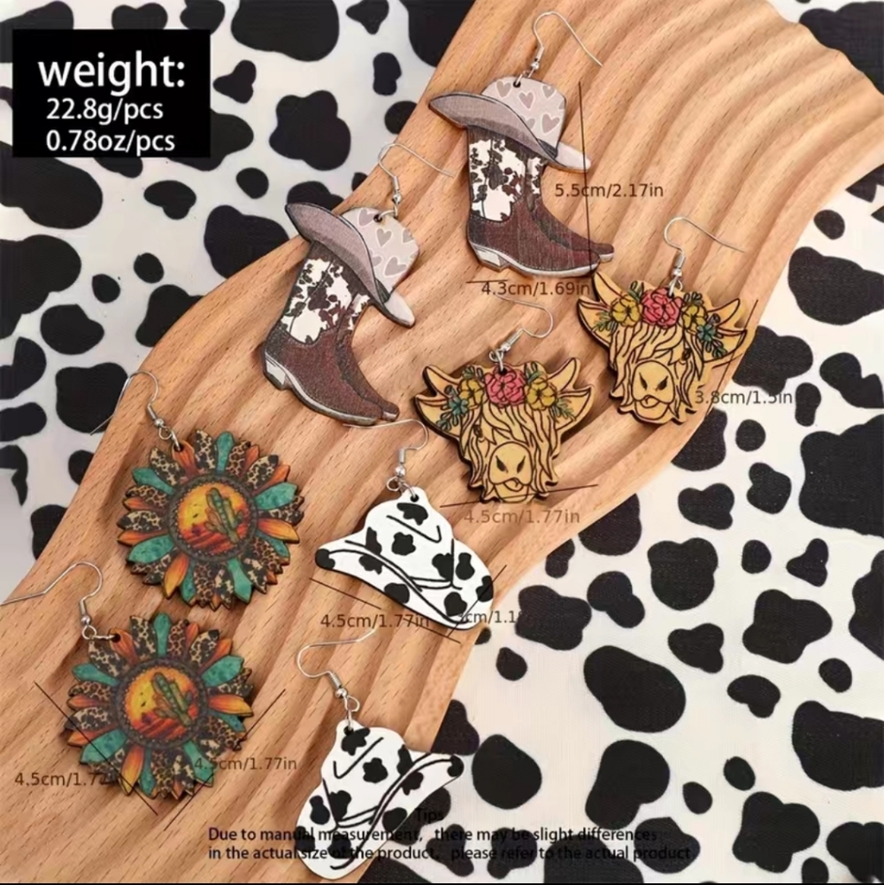 Country Western Boho Cowgirl Drop Earrings 4 Earring Set - Picture 2 of 6